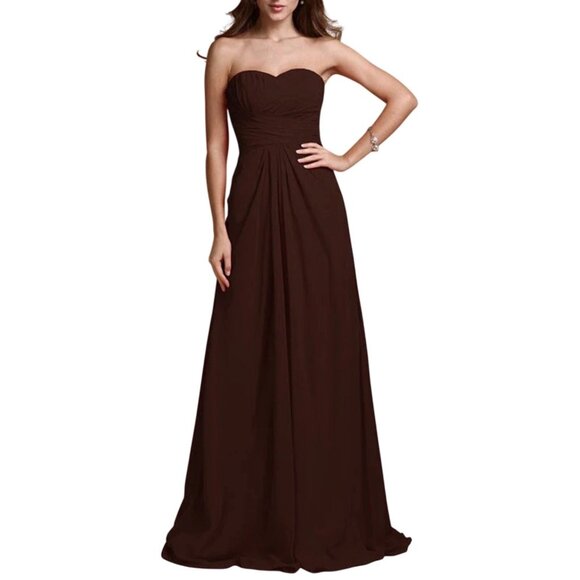 Monique Lhuillier Bridesmaids Dresses & Skirts - Monique Lhuillier Chiffon Strapless Long A-Line Evening Gown Brown Size 10 Dress